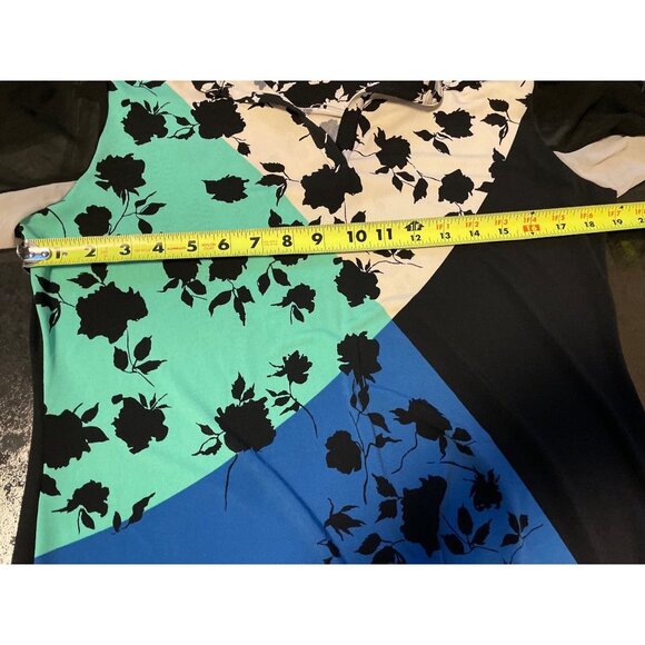 Style & Co Black White Blue Green Patterned V Neck Sheath Long Sleeve Dress Sz M - Picture 6 of 9